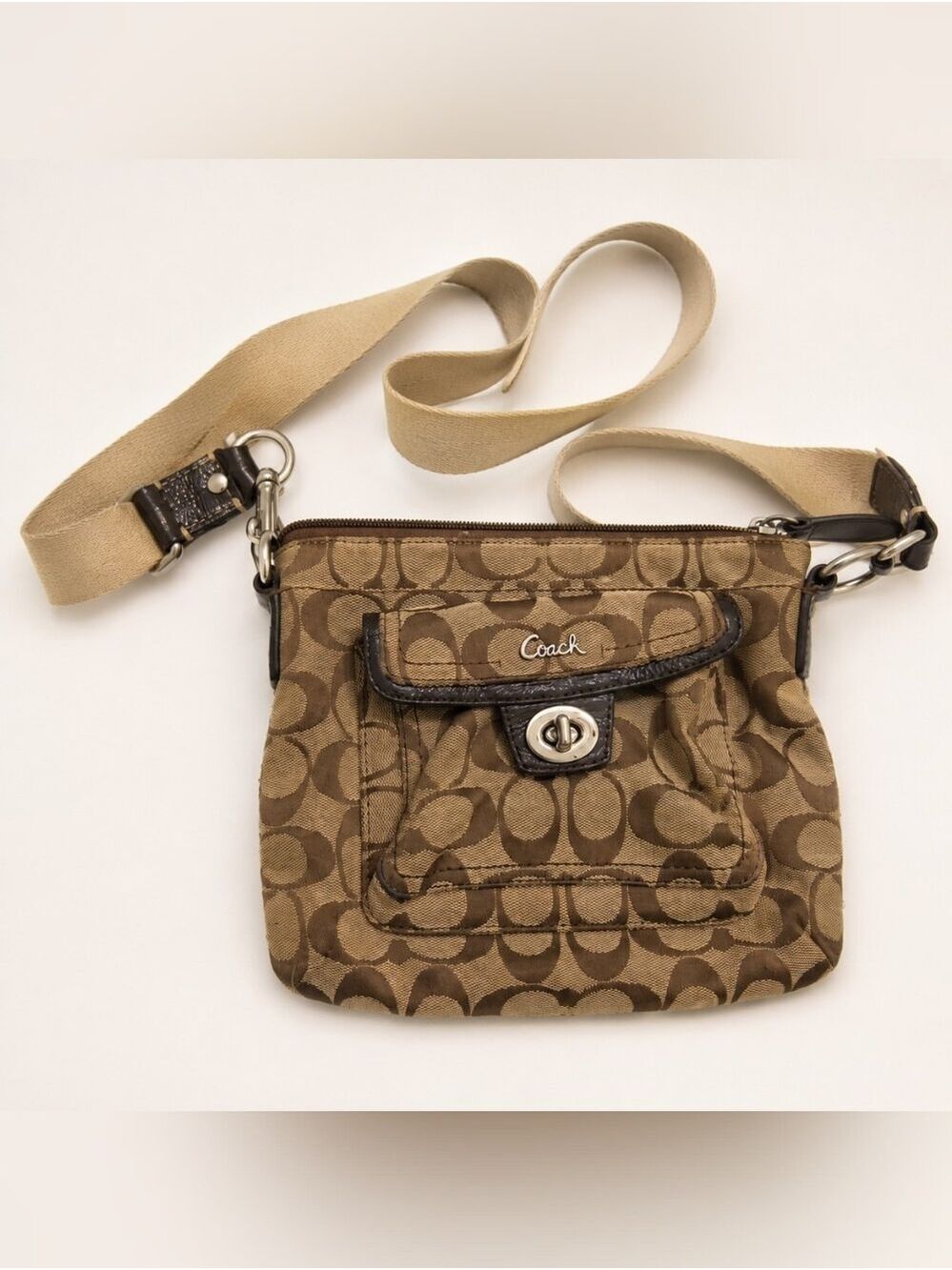 Coach Signature Jacquard Turnlock Swingpack Crossbody Bag